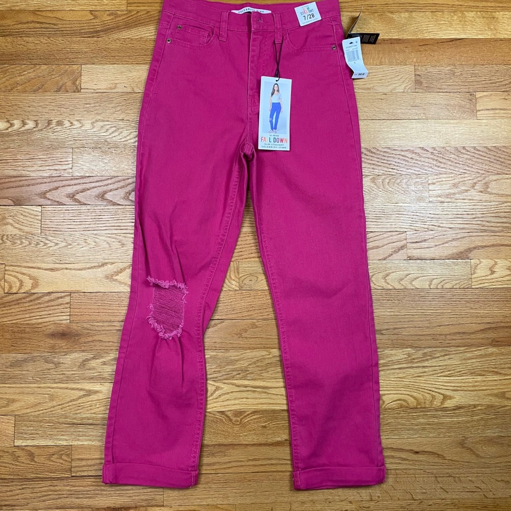 Celebrity Pink Slim Straight Jeans Juniors‎ 7 Pink Distressed Festival Bold Y2K